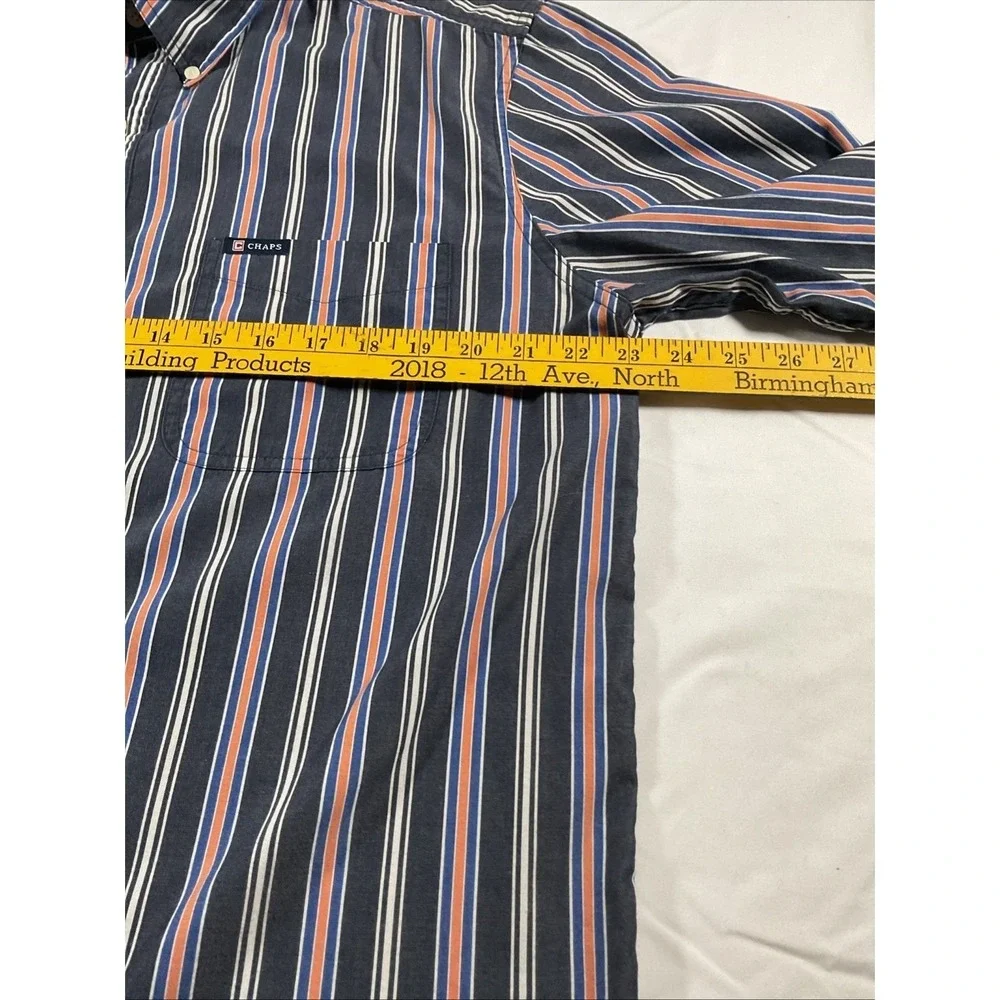 2 Chaps Mens Easy Care Striped Button Down Shirt L/G Blue Orange White